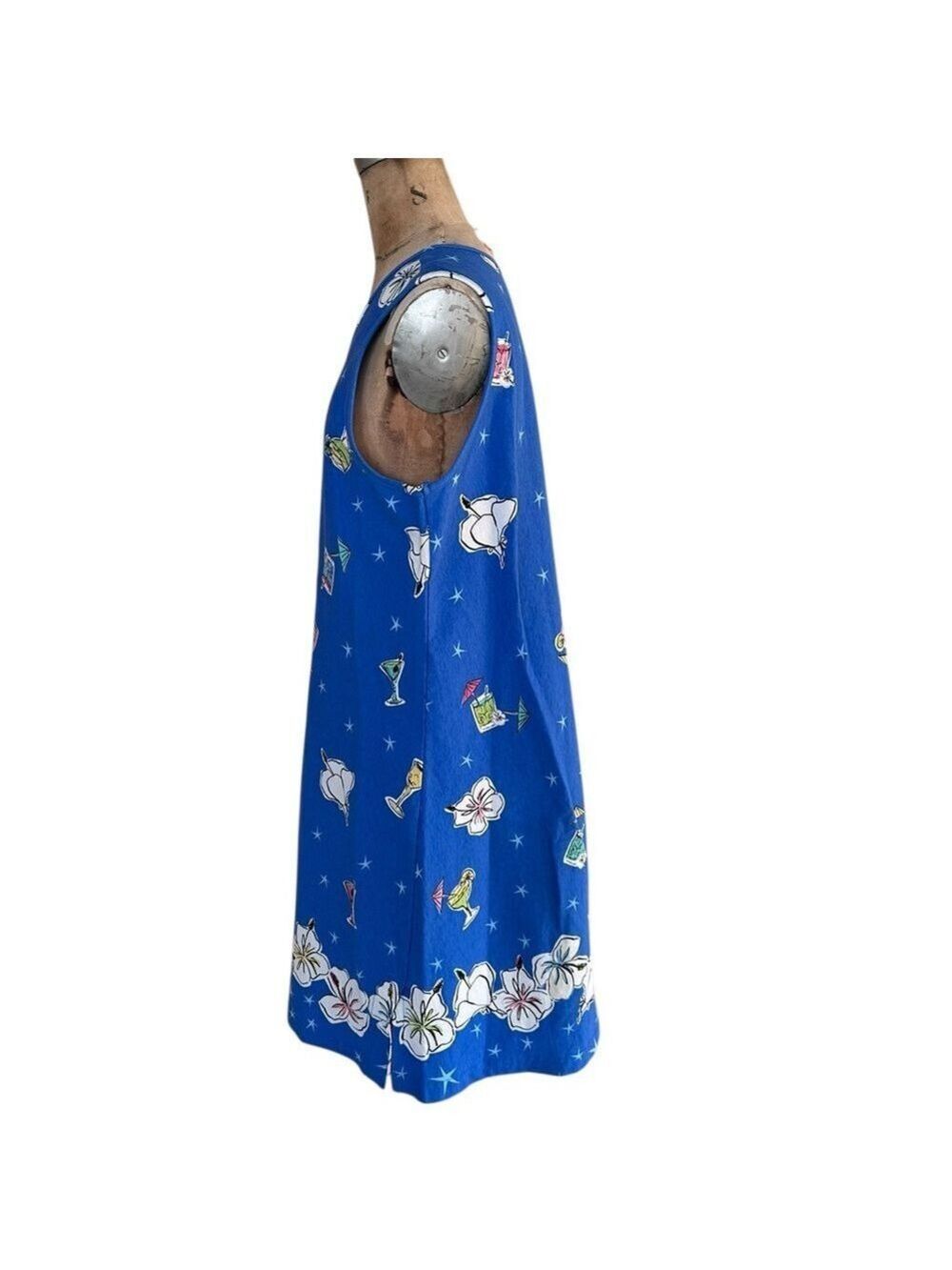 Dee California Vintage Blue Floral/Cocktails Women's Shift Dress Cotton Size XL - Picture 5 of 7